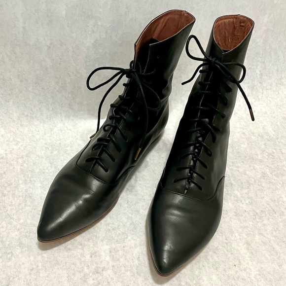 Black Lace-Up leather Ankle witch Boots - Picture 9 of 9